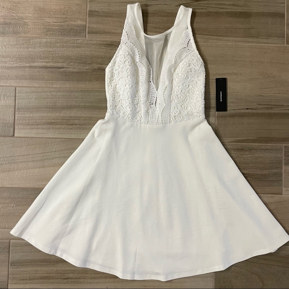 Lulus Lace Detail White Skater Dress